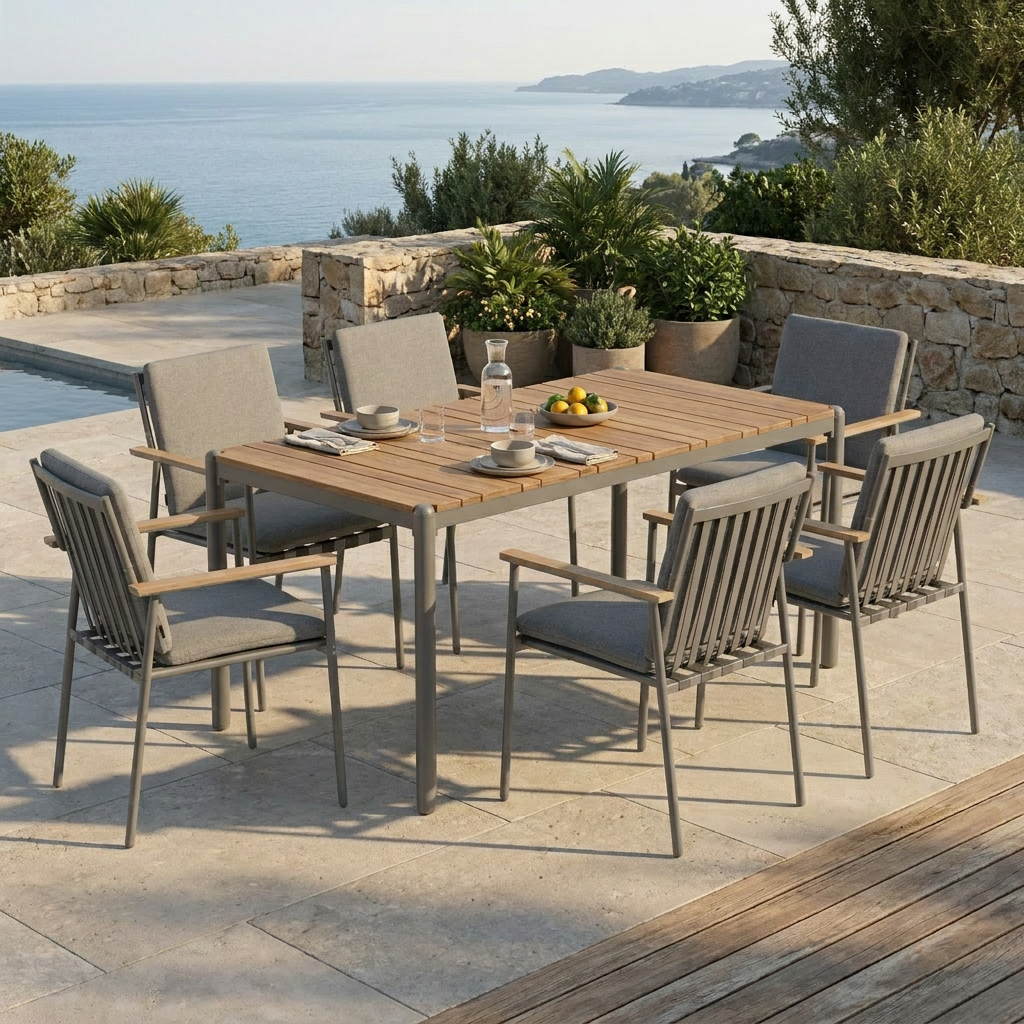 Modern 6 Seater Steel Outdoor Dining Set Signature DL07P5 3 Modern 6 Seater Steel Outdoor Dining Set Signature DL07P5 3