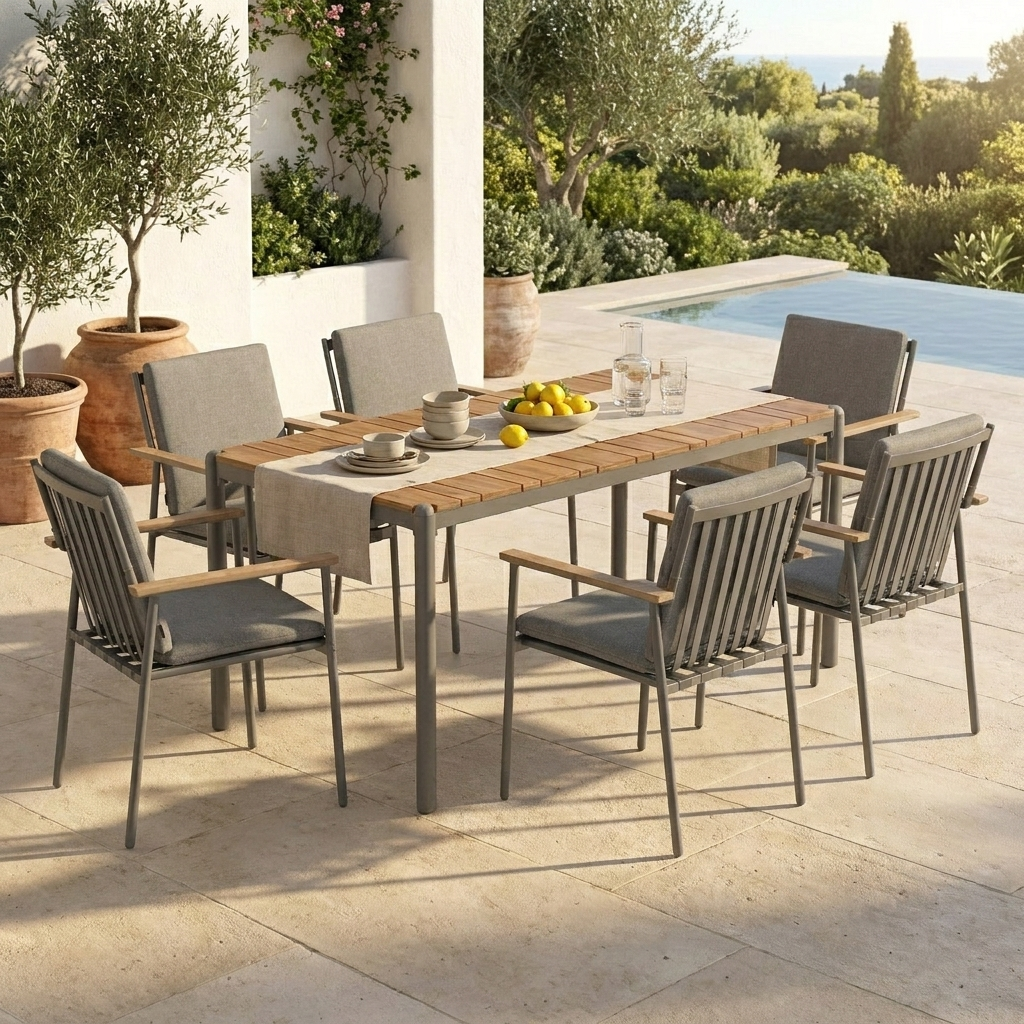 Modern 6 Seater Steel Outdoor Dining Set Signature DL07P5 3 Modern 6 Seater Steel Outdoor Dining Set Signature DL07P5 3