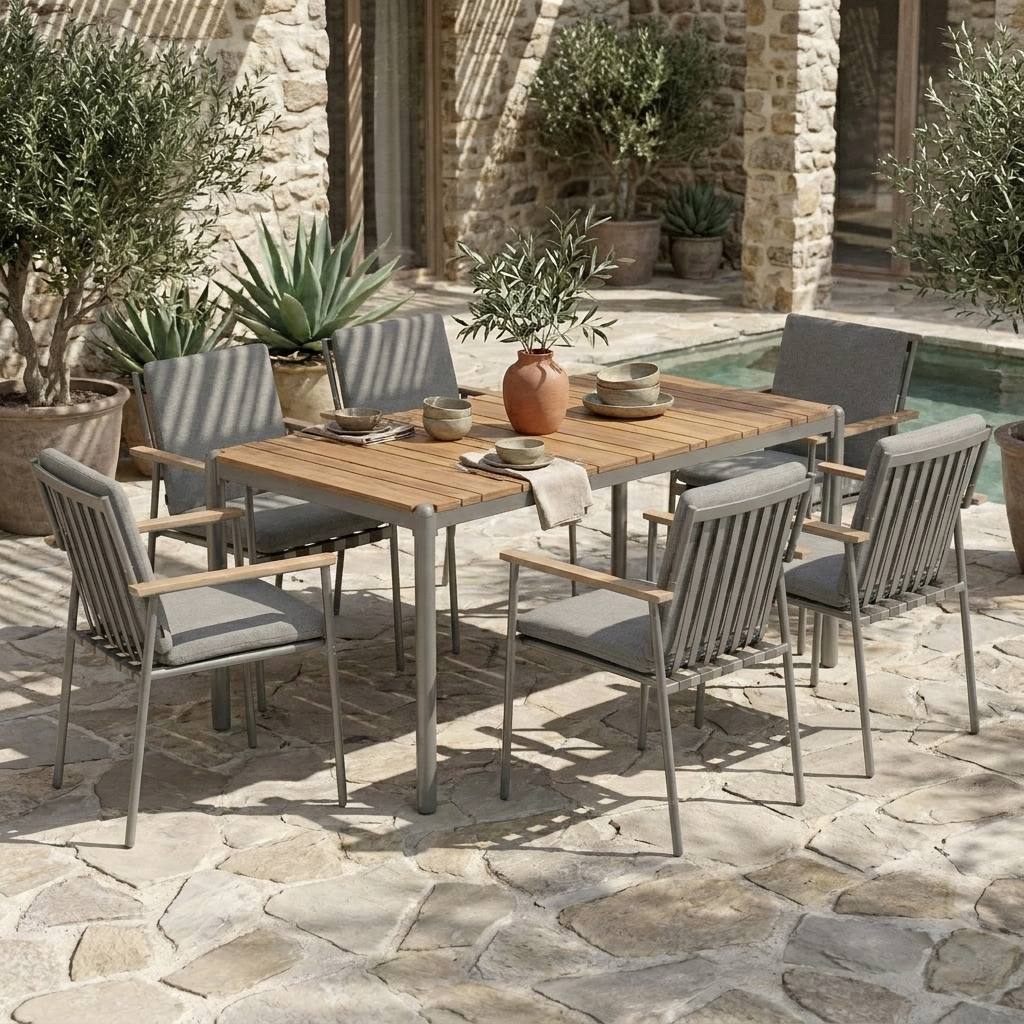 Modern 6 Seater Steel Outdoor Dining Set Signature DL07P5 3 Modern 6 Seater Steel Outdoor Dining Set Signature DL07P5 3