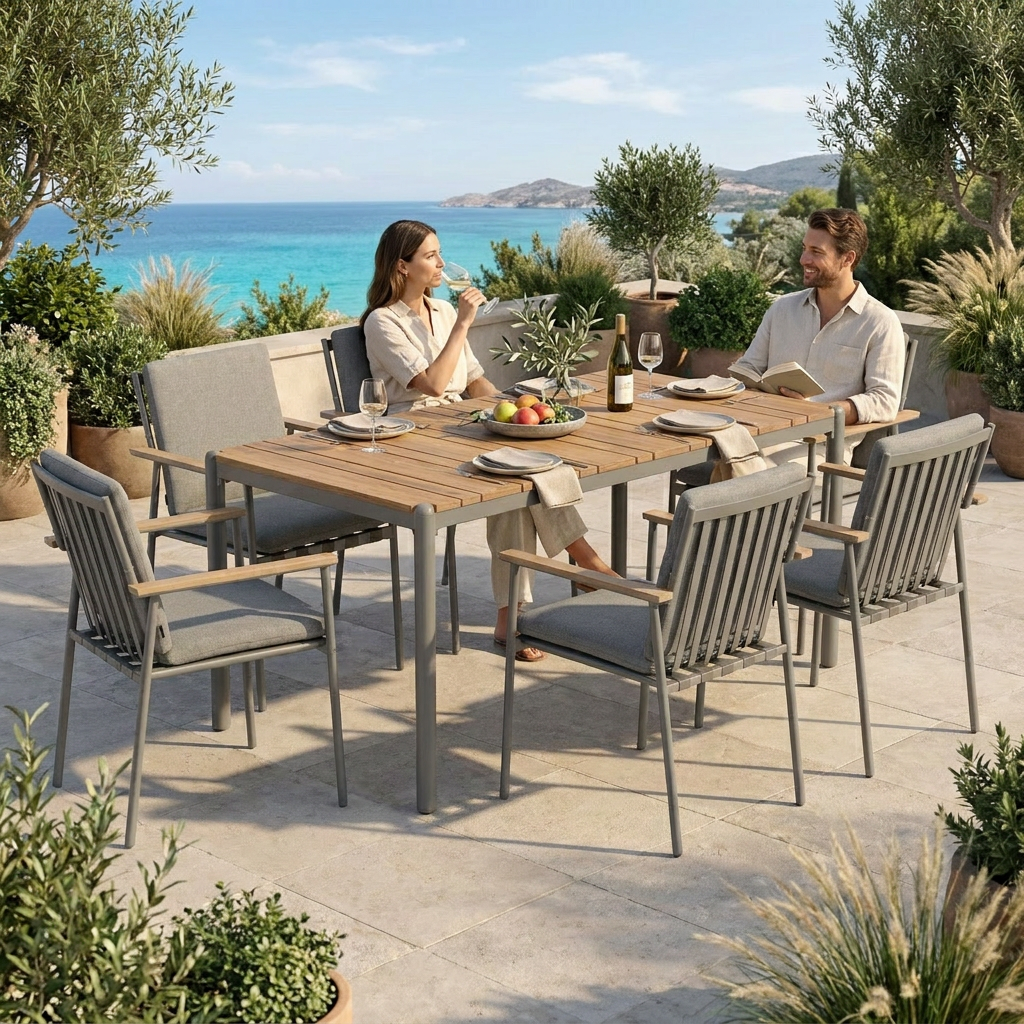 Modern 6 Seater Steel Outdoor Dining Set Signature DL07P5 3 Modern 6 Seater Steel Outdoor Dining Set Signature DL07P5 3