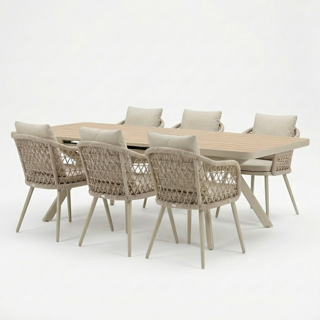 Modern 6 Seater Aluminum Outdoor Dining Set WEAVE-DL05P4-3 Modern 6 Seater Aluminum Outdoor Dining Set WEAVE-DL05P4-3