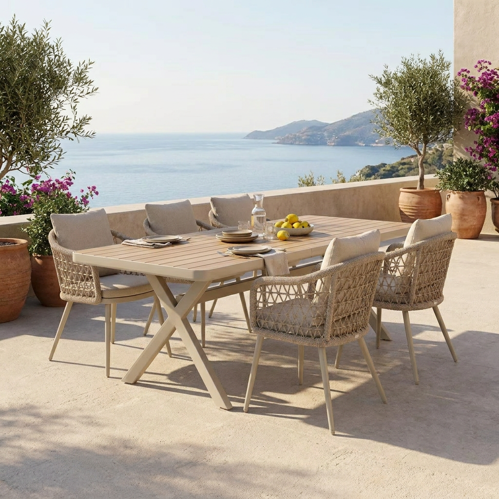 Modern 6 Seater Aluminum Outdoor Dining Set WEAVE-DL05P4-3 Modern 6 Seater Aluminum Outdoor Dining Set WEAVE-DL05P4-3