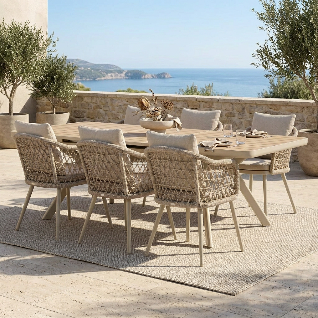 Modern 6 Seater Aluminum Outdoor Dining Set WEAVE-DL05P4-3 Modern 6 Seater Aluminum Outdoor Dining Set WEAVE-DL05P4-3