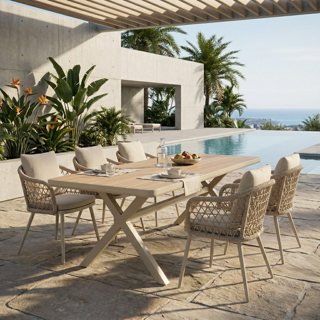 Modern 6 Seater Aluminum Outdoor Dining Set WEAVE-DL05P4-3 Modern 6 Seater Aluminum Outdoor Dining Set WEAVE-DL05P4-3
